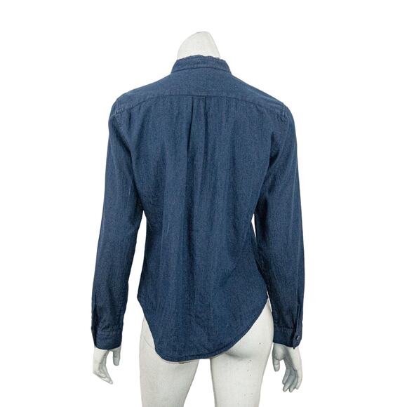 NSF bib Ruffle front Denim Button up Shirt in blue Size Small - Picture 4 of 7